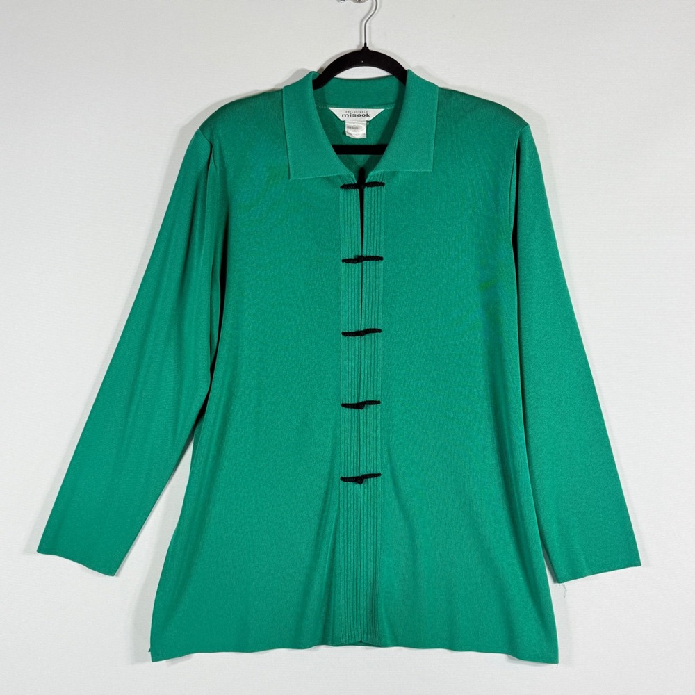 Misook Womens Large Tunic Top Green Knit Toggle Closure Elegant‎ Luxe Classic